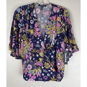 NEW ModCloth Mushroom Floral Wrap Shirt Witchy Botanical S Blue 1289